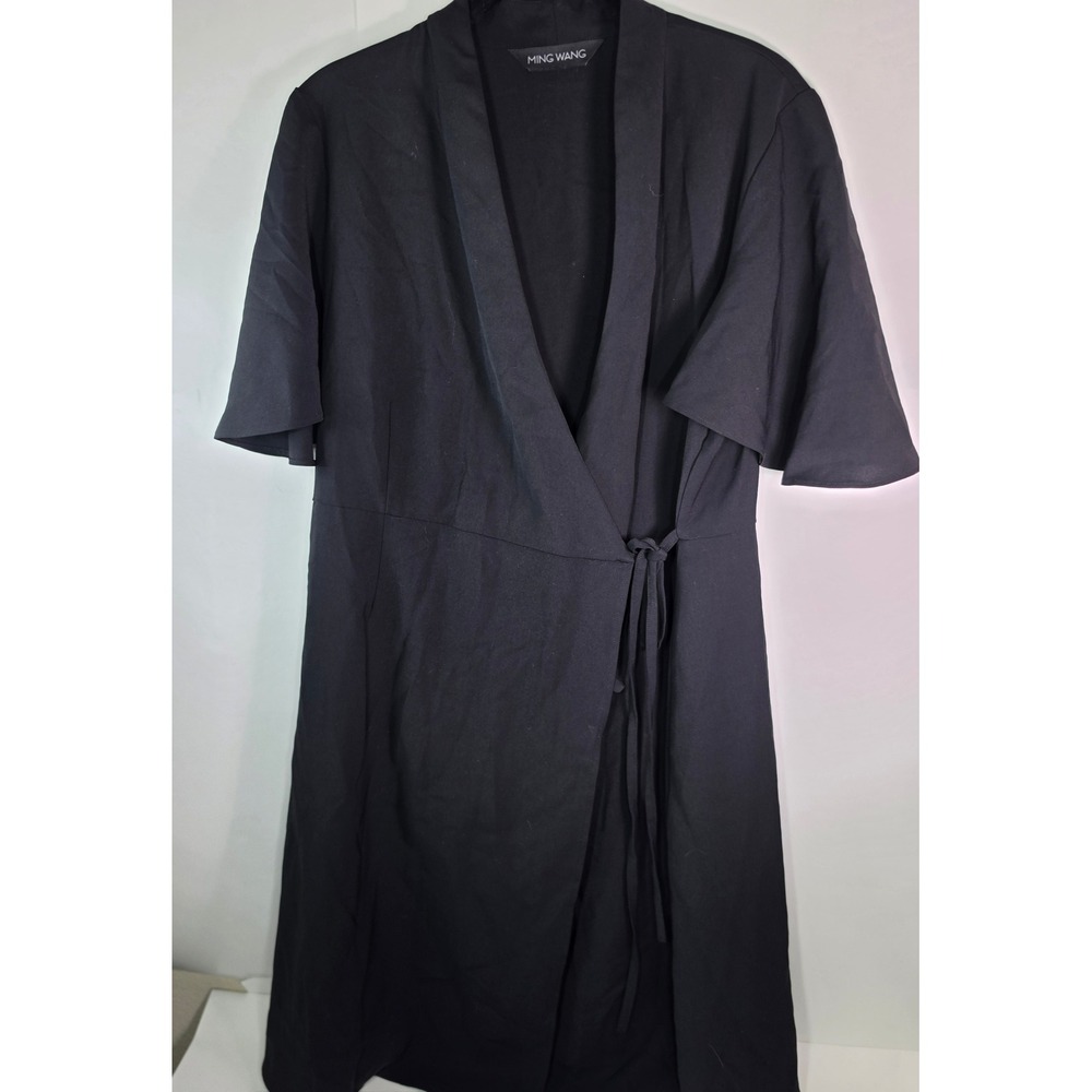 Ming Wang Black Wrap Dress Short Flutter Sleeve V-Neck Career Professional XS